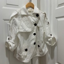 Chicos 100 Linen Jacket White Buttoned Pocketed 3/4 Sleeve Sz 1/M or Size 8