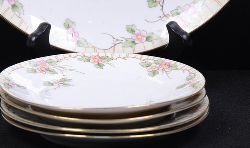 5 Vintage Nippon Geschirr Rosa Blume BROTTELLER & Doppelgriff PLATTE 10,75"D - Bild 4 von 6