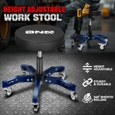 Heavy Duty Adjustable Height Mechanics Rolling Seat Garage Stool Work Shop Blue