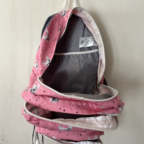 Jansport Backpack Trans Pink Pug Face Dog Heart Print Book Bag Full Size Nice - Picture 17 of 17