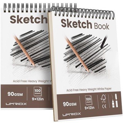 9'' x 12'' Sketch Book, 2-Pack Sketch Pad (100 Sheets Each), Top Spiral Bound S...
