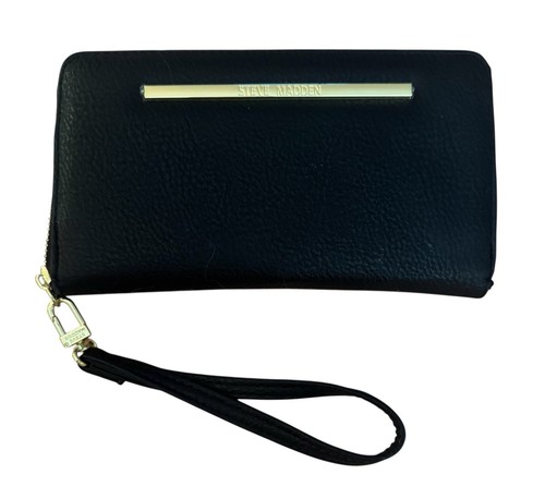 Steve Madden BZIPPY Black & Gold Zip All Around Wallet Wristlet