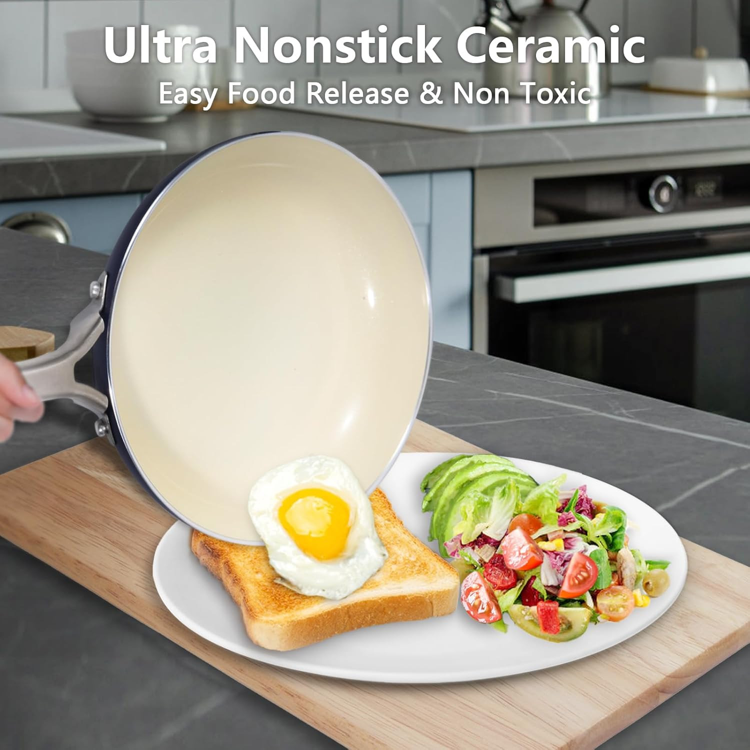 Pots and Pans Set, 7 Piece Nonstick Ceramic Cookware Set, Kitchen Induction Cook