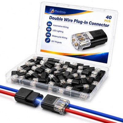 40 PCS Quick Connect Wire Connectors, No Wire Stripping - 2 Pin Double Wire P...