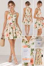 NWT Taylor Floral Halter Fit & Flare Cotton Dress Size 2 Ivory Pink
