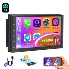4 64G 7" Double 2DIN Apple CarPlay Android 15 Car Stereo Radio GPS WIFI FM/RDS