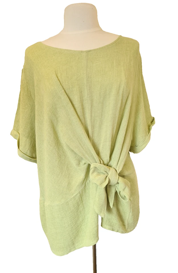 Italian Washed Linen Top Lagenlook Tunic front tie pistachio One Size UK 10-16 - Image 2 of 4