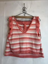 Madden Nyc Women’s L 11-13 Coral & White Drawstring Waist Crochet Skirt 2 PC Set