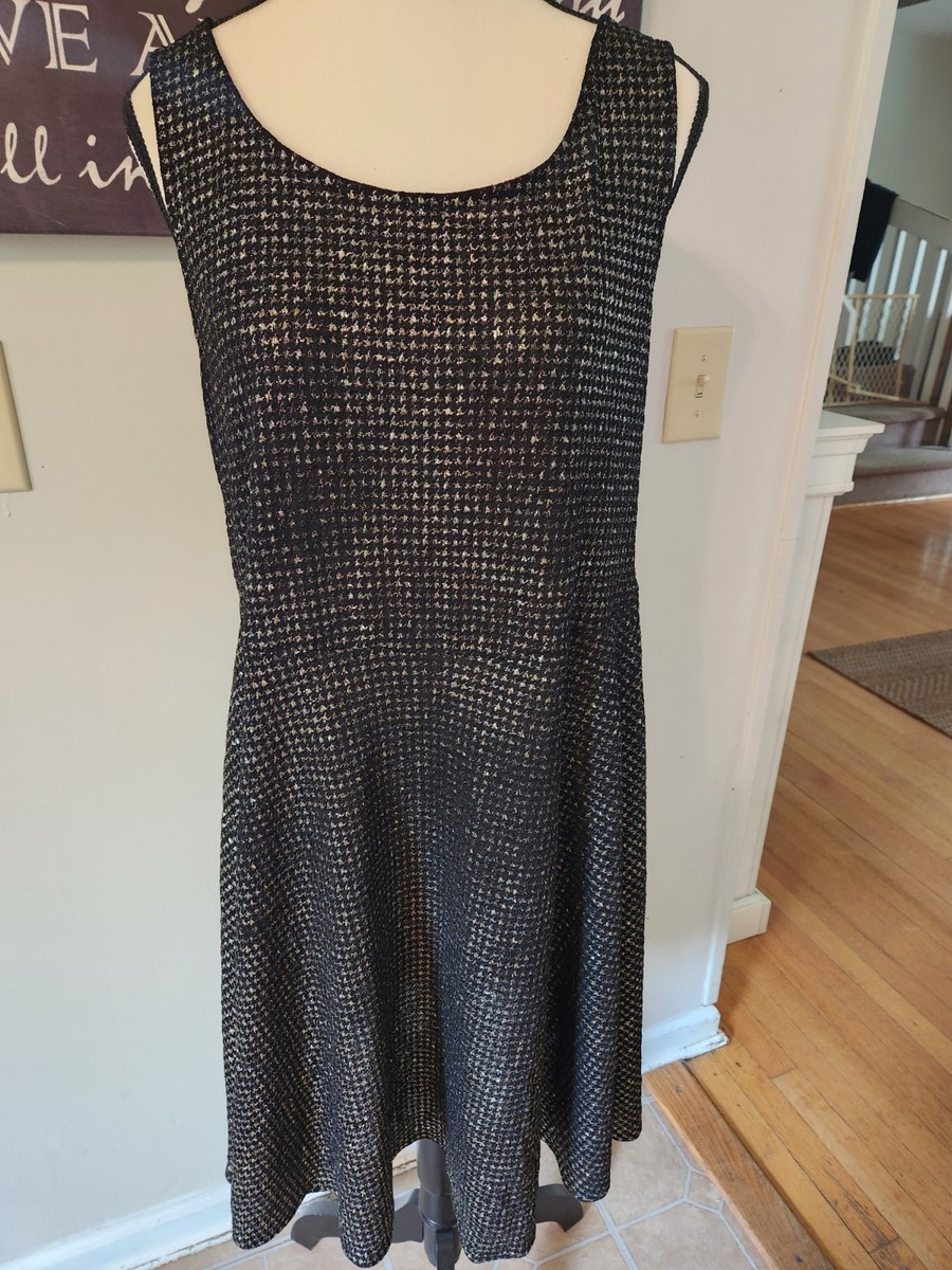 black and silver skater dress Forever 21 Plus Size 2X Black Silver Metallic Houndstooth Skater Dress  Sleeveles