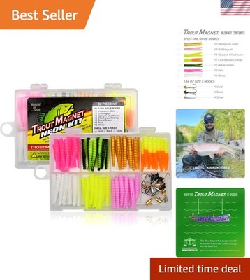 Innovative 82-Piece Fishing Kit: 70 Neon Grub Bodies + 12 Hooks, USA Made