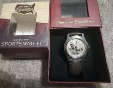 American Expedition Wildlife Sports Watch Elk Brown Leather Band Box Case Great