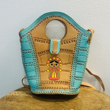 Mexican Hand Tooled And Painted Artisan Purse Bag Bolsa