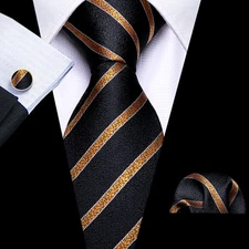 Striped Fashion Mens Tie Necktie Handkerchief Cufflinks Set Party Wedding Formal