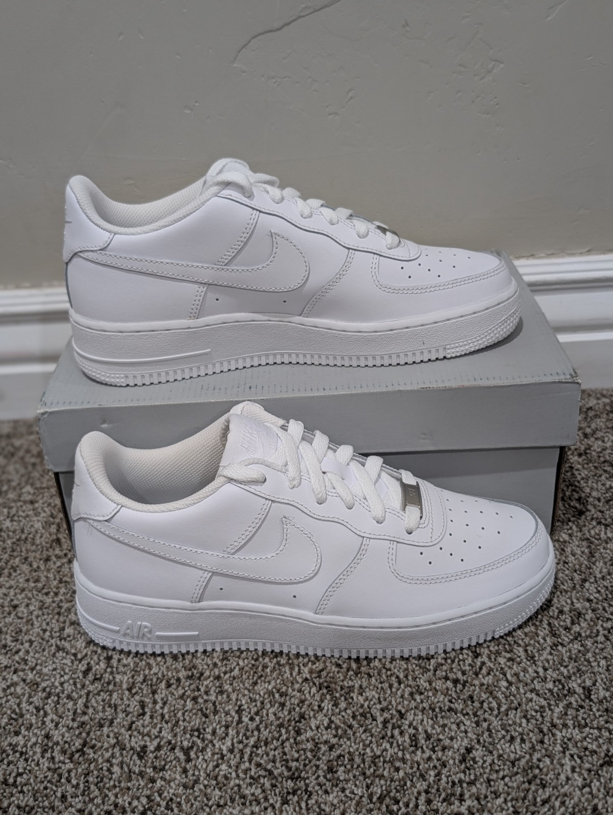 Size 6.5 Unisex Youth Nike Air Force 1 GS White Lace Up Low Top Trainers Sneaker