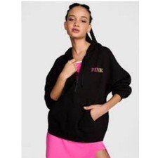 PINK Victoria's Secret Full Zip Hoodie Sweatshirt Graphic Size Large NWT