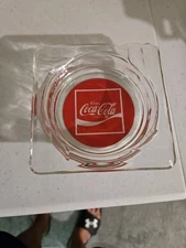 Rare Coca-Cola  Glass Ashtray. Enjoy Coke Red And White Logo.