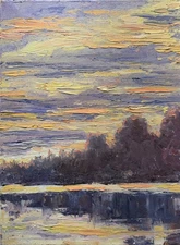 SALE!  NEW -Collector Minimalist  Textured Sunset Oil Painting