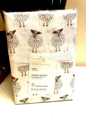 pottery barn Holiday Pillowcase KING Sheep Birthday Christmas Disney Gift SET 2y