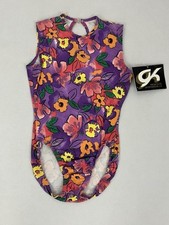 Vintage GK Elite AXS Adult XS Cotton Sleeveless Leotard Neon Floral Bodysuit NWT