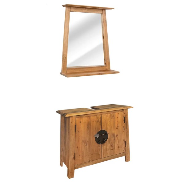 BadmöBel-Set Massivholz Kiefer Mit Waschbecken Und Spiegel FüR Badezimmer-image