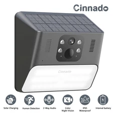 Cinnado Solar Panel Powered Security Camera 2K WiFi Camera with Human Detection