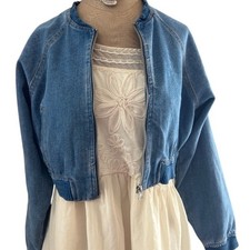 vintage cropped jean jacket Y2K 90s pure cotton pockets heavy zipper soft LG