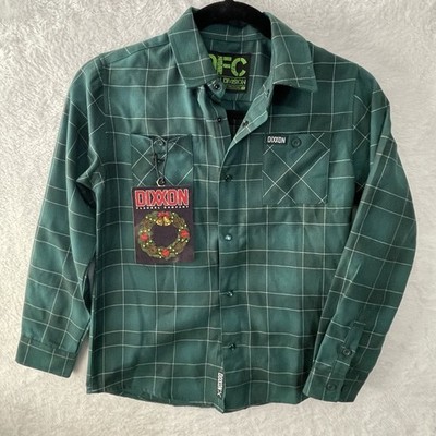 NWT Youth Med DIXXON Flannel  The Wreath  Green Plaid Snap Front Christmas Shirt