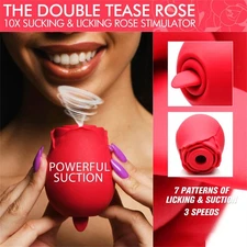 Vibrating Rose Suction & Tongue Clit for Women, Double Pleasure Adult Sex Toys