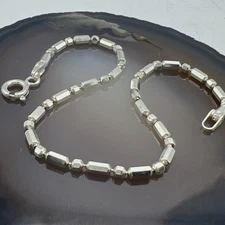 925 Sterling Silver Bar & Bead Chain Bracelet Unisex Milor Italy 7.25" 3 mm