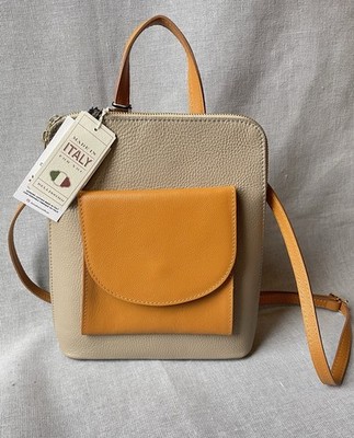 Divina Firenze Italy Leather Purse Backpack Crossbody Kitty Capp. & Honey 11''