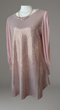 NWOT Origami by Vivien Pink Gold Sequin Mini Dress Puff Long Sleeve XX Large