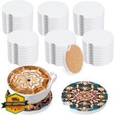 Guiqulai 48 Car Coaster Blanks 2.6" Ceramic Sublimation Cupholders Cork Back