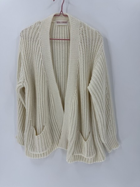 Cream Double Standard ribbed knit cardigan with pockets Sz XXL
