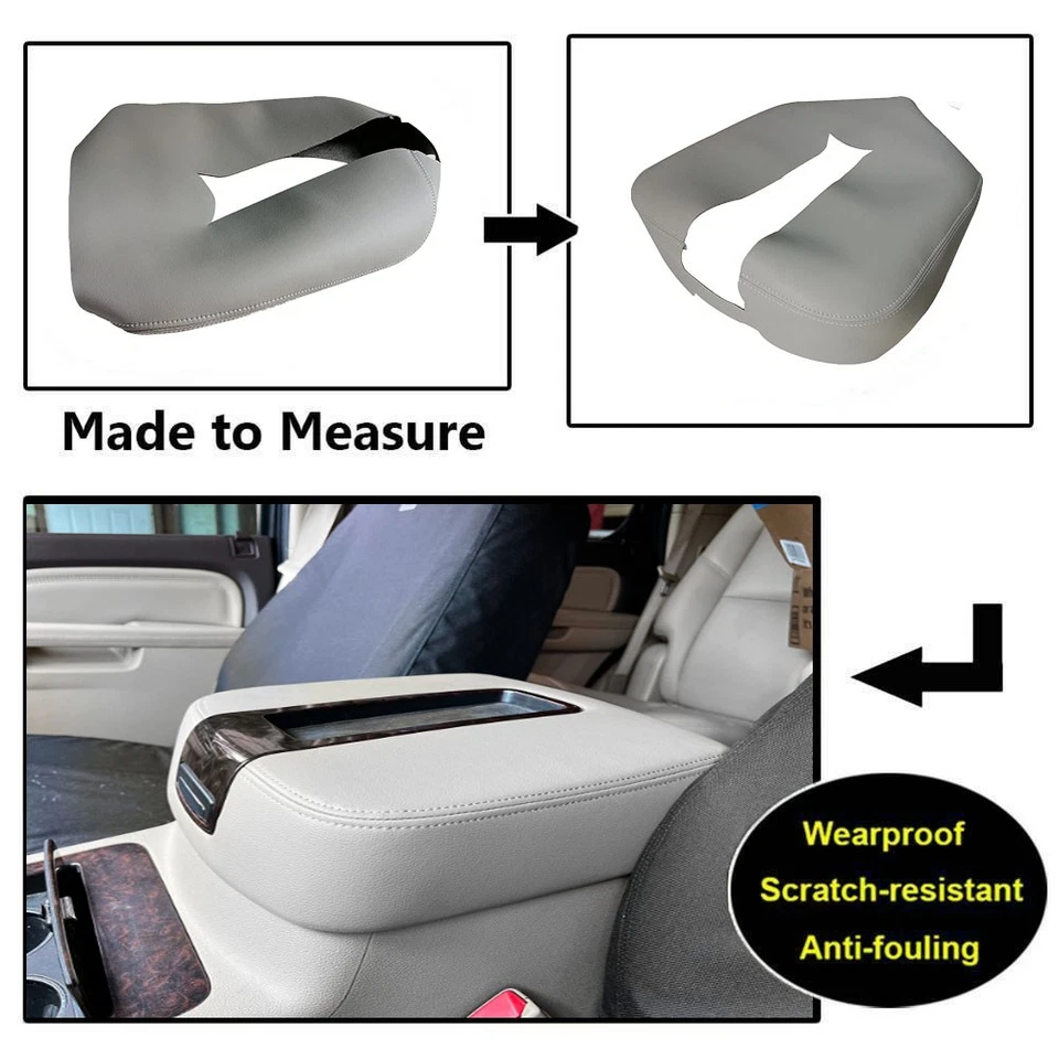 Fits 2007-2014 Chevy Avalanche Suburban Leather Console Lid Armrest Cover Gray Foto 3 de 4