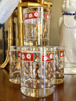 Vintage Kobe Charlton Hall Christmas 4 Old Fashion Whiskey Cocktail Glasses