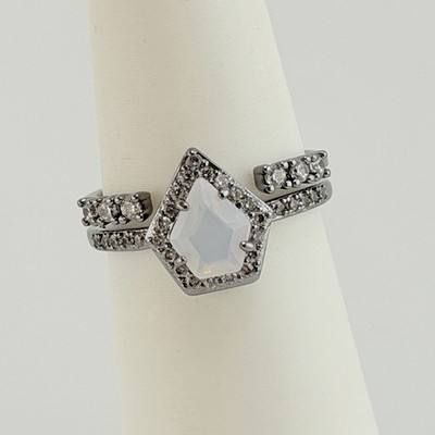 Bomb Party Ring Sz 9  I m Better Now  Moonstone / Opal on Hematite