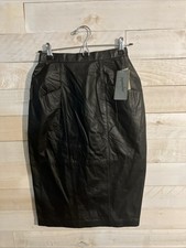 NWT Vintage Black 100 Genuine Leather Jacqueline Ferrar Pencil Skirt Classic 8