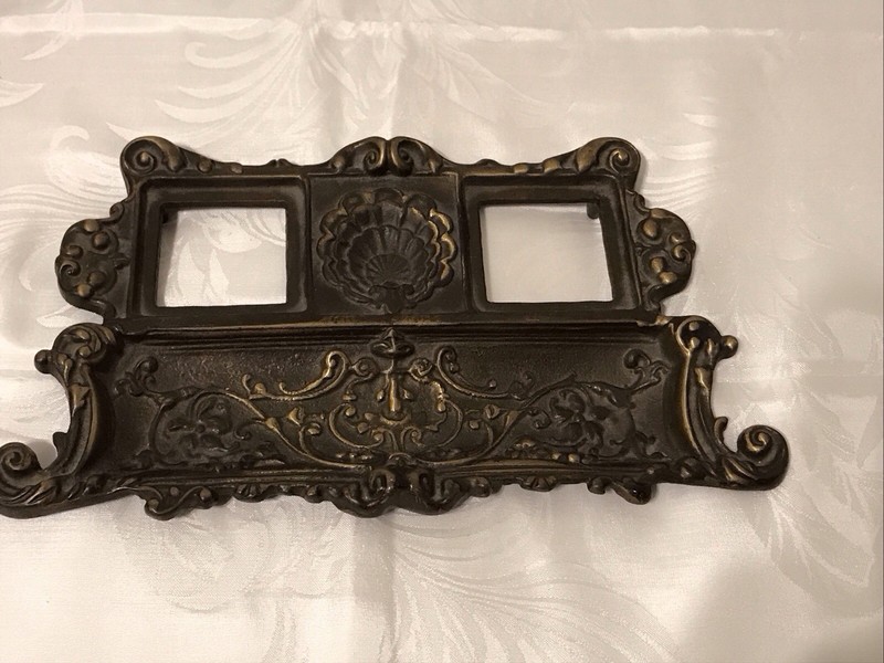 VINTAGE / Antique VICTORIAN BRASS DESK DOUBLE INKWELL 11 1/2 X 6 1/2”