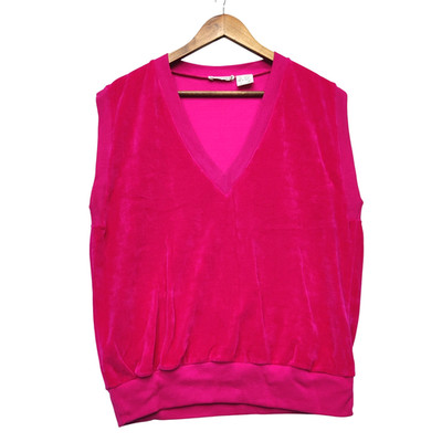 Vtg 70s Jason Maxwell Hot Pink Velour V-Neck Pullover Sweater Vest Womens M
