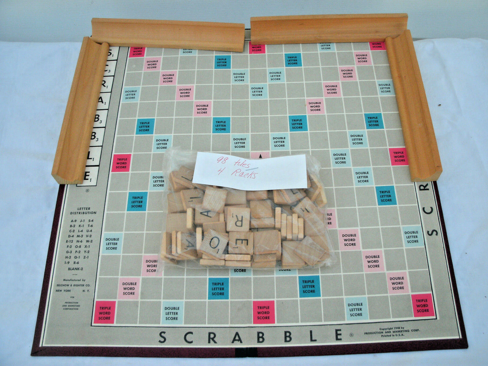 SCRABBLE-REPLACEMET/CRAFT PCS-- 4 Wood Tile Racks/ 96 Tiles/Board--1949 ...