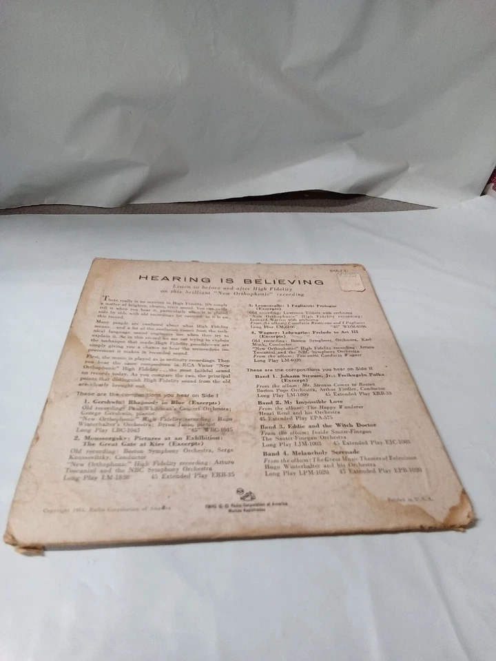 1954 HEARING IS BELIEVING HI-FI SAMPLE TEST LP RCA VICTOR MONO DG CLASSICAL  - Image 2 of 4