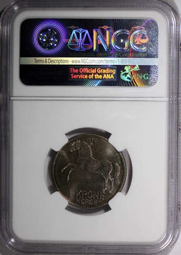 NORWAY Olav V 1970 Krone NGC MS65 Horse Prooflike Finish TOP GRADED KM# 409 (06) - Picture 3 of 3