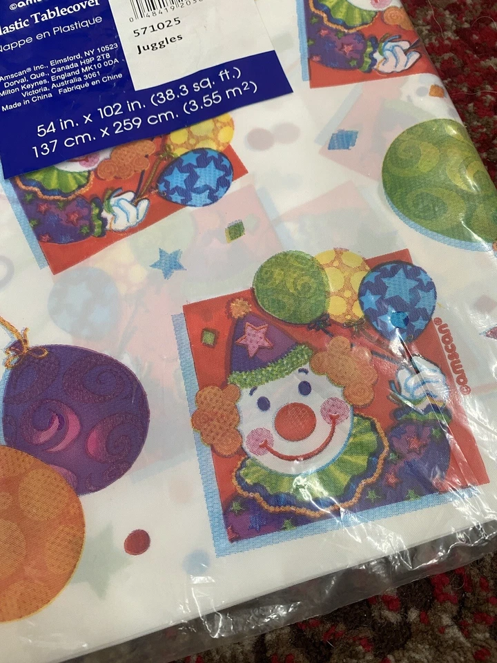 Vtg Happy Birthday Circus Clown Tablecover TableCloth 54 X 102 New Party 80s - Image 3 of 4