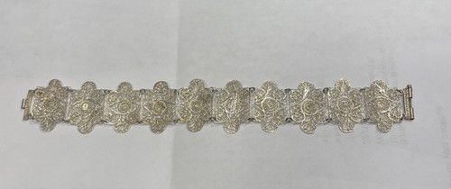VINTAGE ART NOUVEAU BRACELET STERLING SILVER FILIGREE LACE DESIGN - Picture 7 of 14