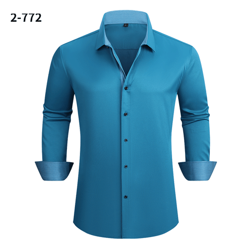 New Men's Elastic Dress Shirts Formal Business Long Sleeves Casual Shirts Tops - Picture 5 of 28