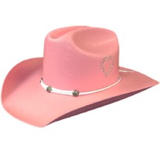 GIRL'S PINK  Canvas STRAW COWBOY HAT  Western - COWGIRL -Elastic Sweatband