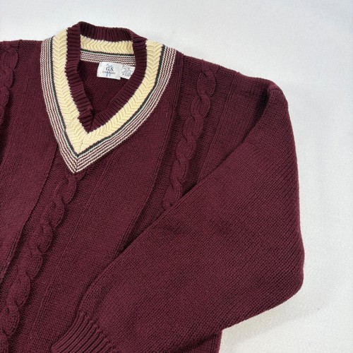 Vintage Cable Knit Sweater Unisex XL Academia Tennis Core Ivy League Burgandy - Picture 3 of 10