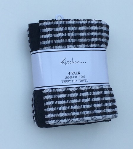 Mono Check Terry Tea Towels 100% Cotton Pack of 4 - Picture 6 of 8