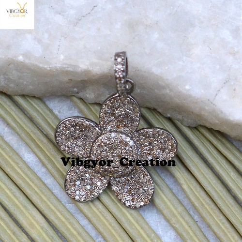 Pave Diamant Blume Anhänger 925 Sterlingsilber Handarbeit Schmuck Geburtstag Geschenk - Bild 2 von 4