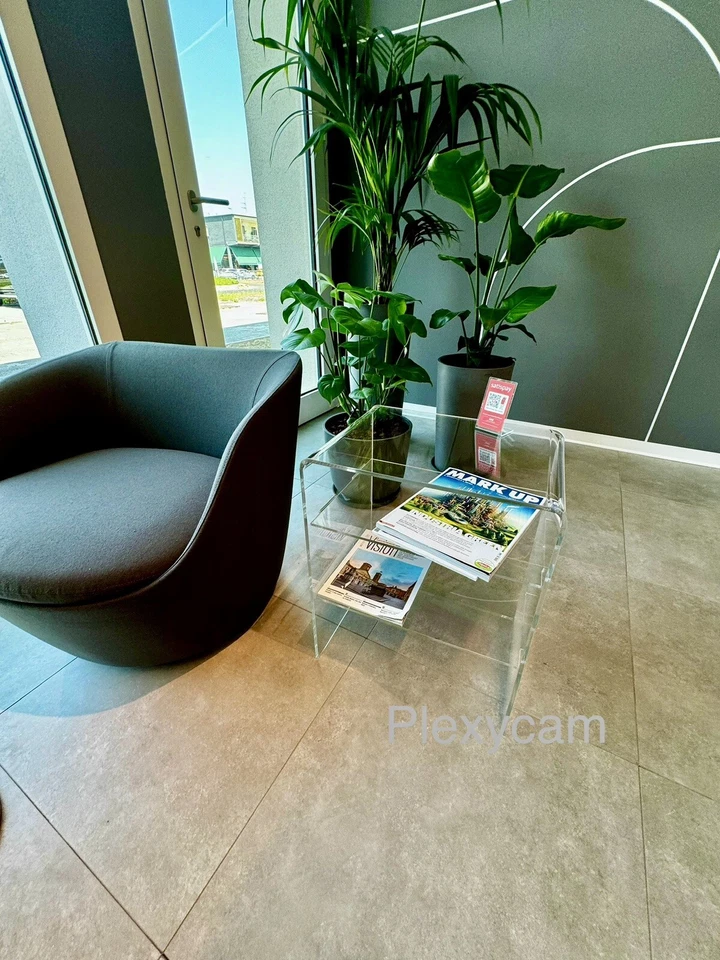 Tavolino Mobile Comodino Plexiglass Trasparente Doppio Ripiano Mensola 45x33x55H - Immagine 2 di 3